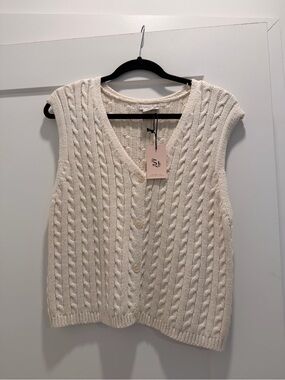 Sincerely Jules Cream Cable Knit V-Neck Button Sweater Vest